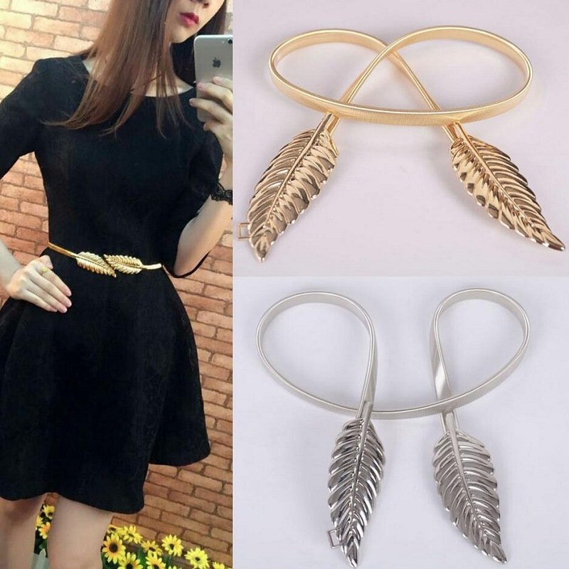 Women's elastic elastic chain waist chain Decorative tree leaves to buckle women's belt - Image 2