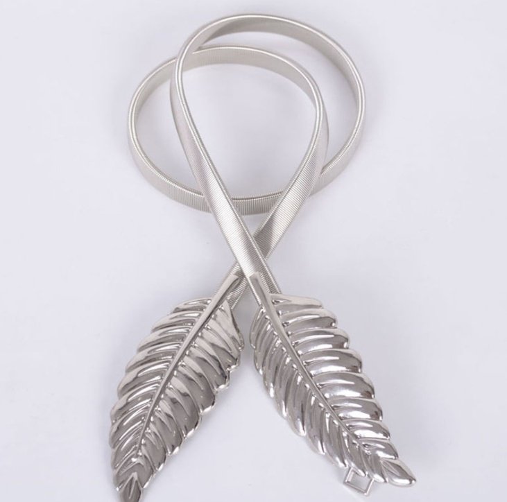 Women's elastic elastic chain waist chain Decorative tree leaves to buckle women's belt - Image 5