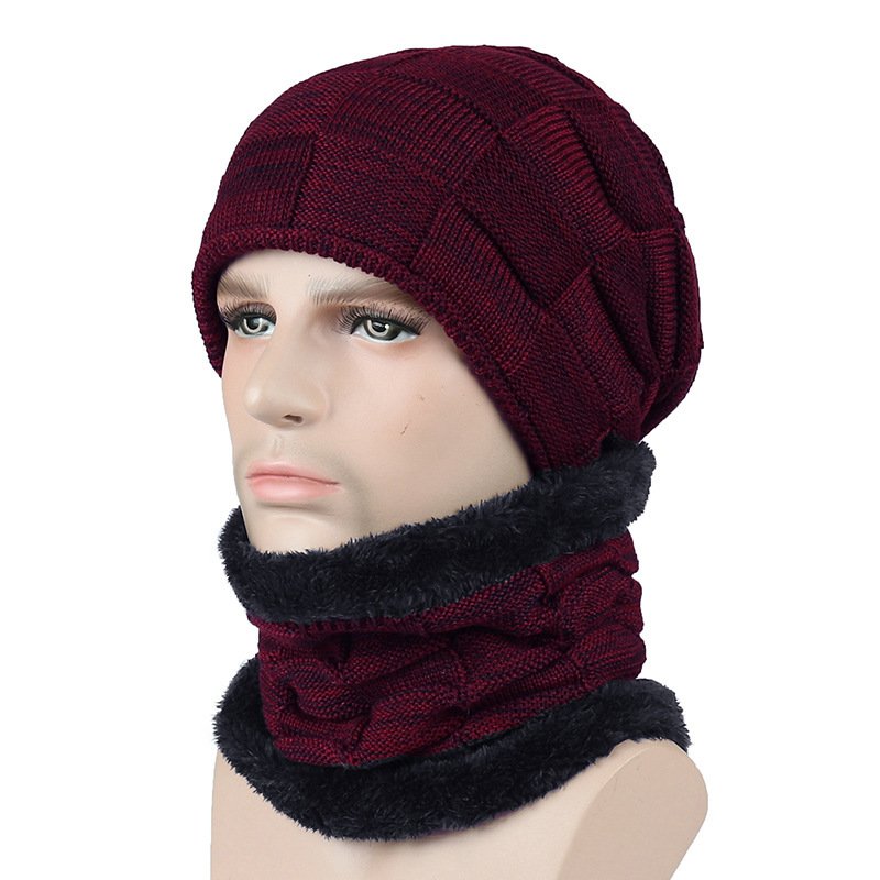 Autumn And Winter New Men's Square Plaid Fleece Beanie Hat - Image 6