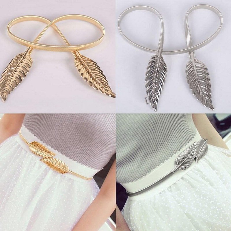 Women's elastic elastic chain waist chain Decorative tree leaves to buckle women's belt - Image 3
