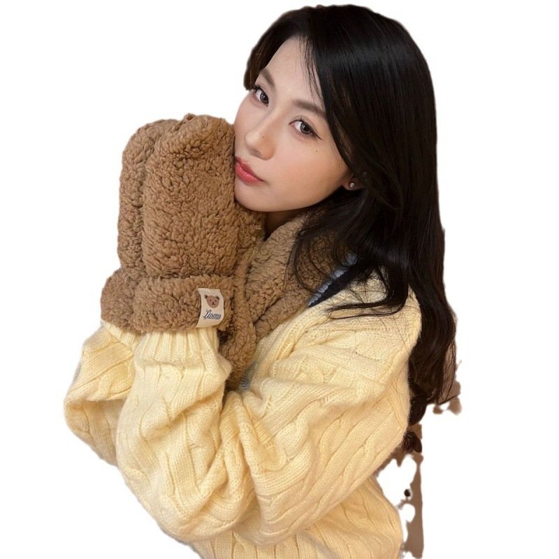 Cartoon Bear Plush Gloves Thickened Warm And Cute Scarf - Image 5