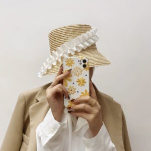 Pleated Lace Straw Bucket Hat