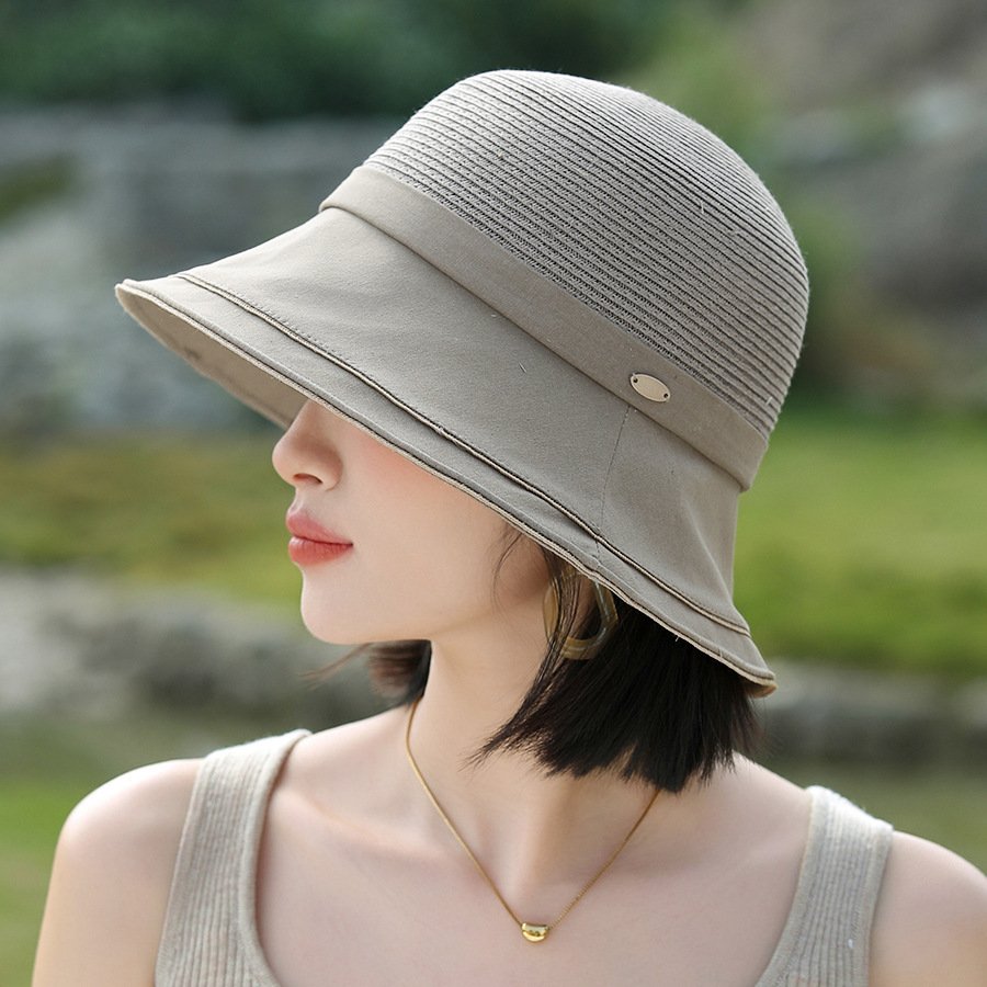 Bucket Hat Women's Stitching Sun Hat Sun-proof And Breathable Bucket Hat Fashion Leisure Artistic Simple - Image 3